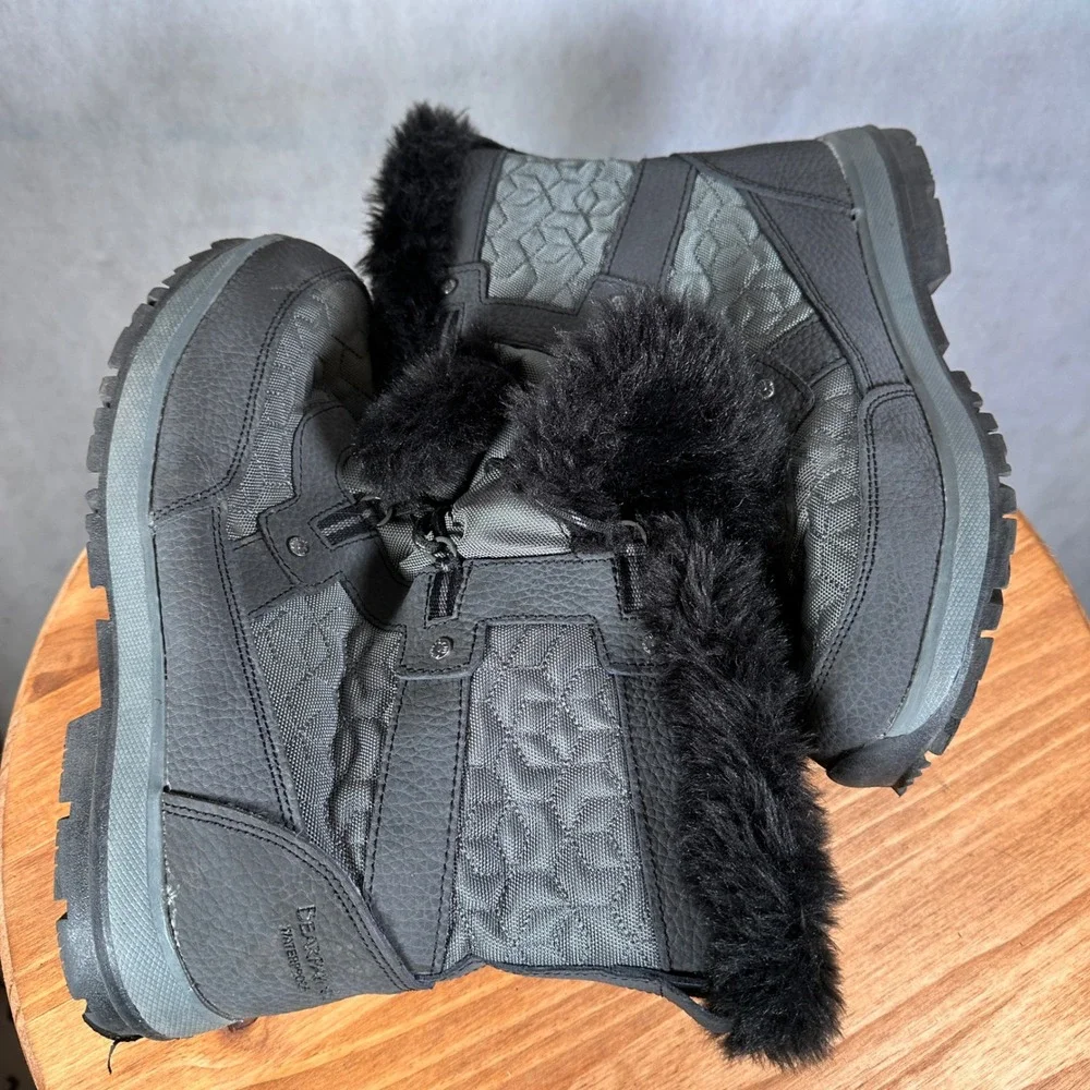 Bearpaw Winter Boots Women Size 11 Black Waterproof Quilted Faux Fur Good